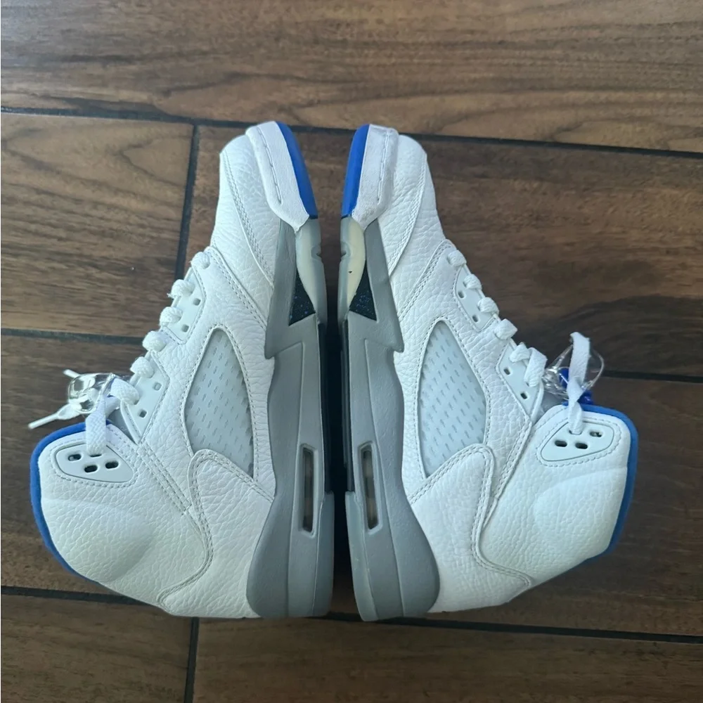 Jordan Kids White Sneakers with Gray and Blue Accents